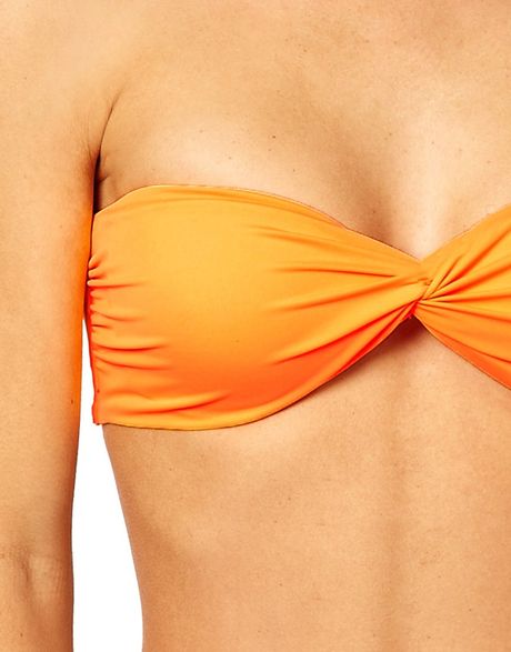 Asos Mix And Match Twist Bandeau Bikini Top In Yellow Paperinoorange Lyst 5415