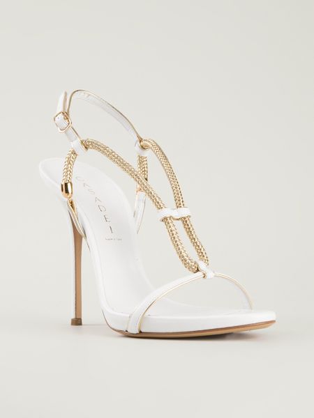 Casadei Strappy Chain Sandals in Gold (white) - Lyst