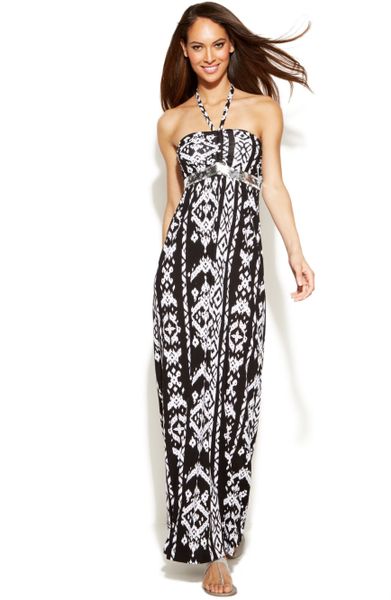 Inc International Concepts Petite Embellished Printed Halter Maxi ...