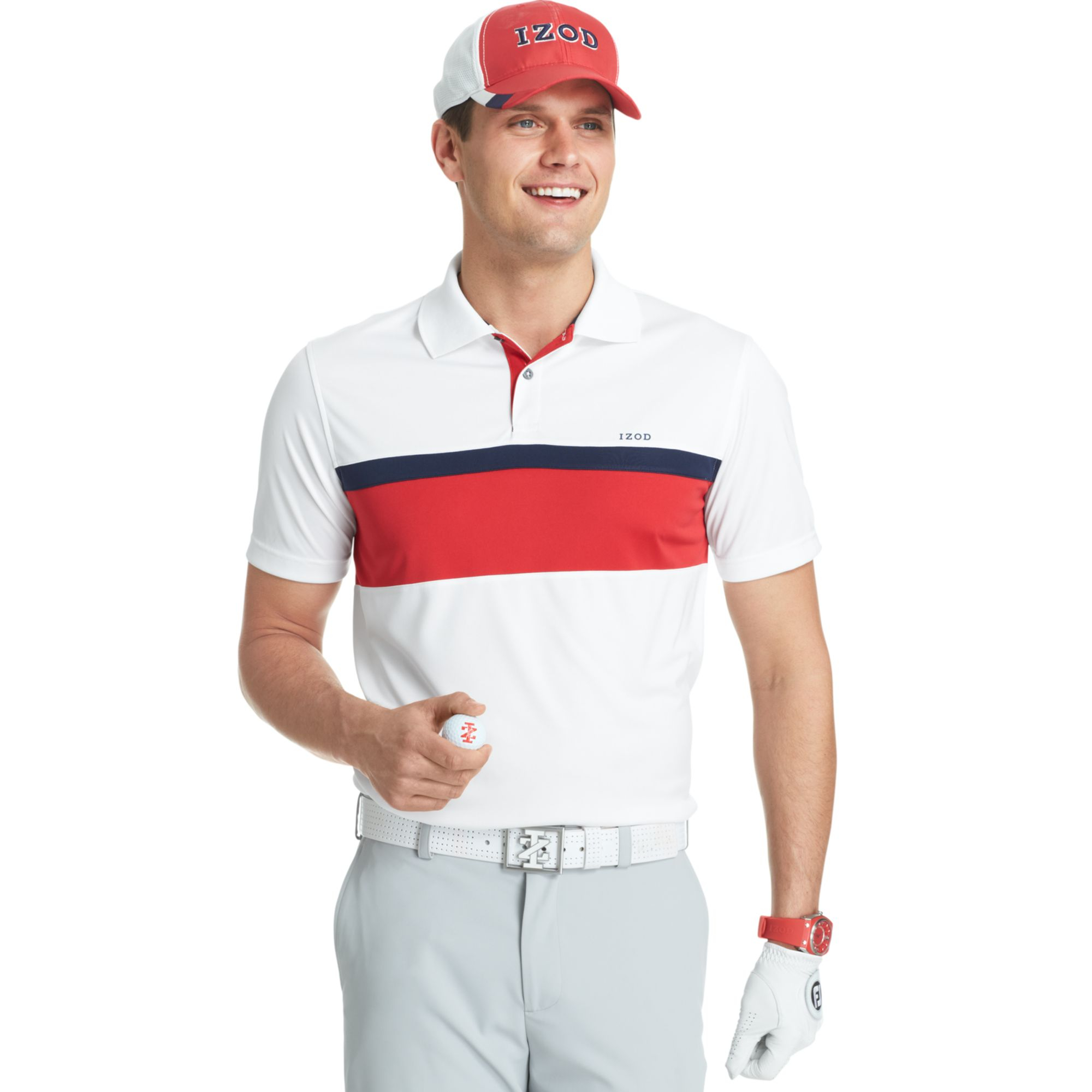 Izod Performance Interlock Mesh Pieced Golf Polo in White for Men