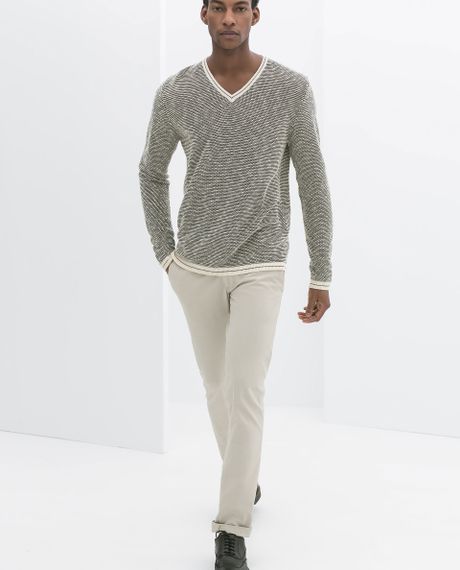 Zara Structured V-neck Sweater in Green for Men | Lyst