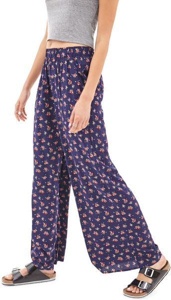Forever 21 Wildflower Wide-Leg Pants in Blue (Navyred) | Lyst