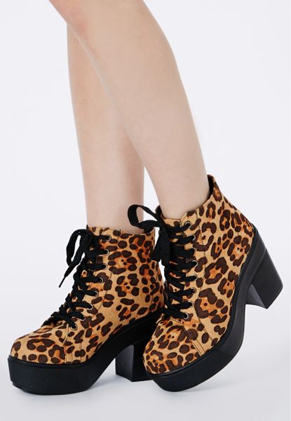 Missguided Nadija Lace Up Platform Boots in Leopard Print in Animal ...