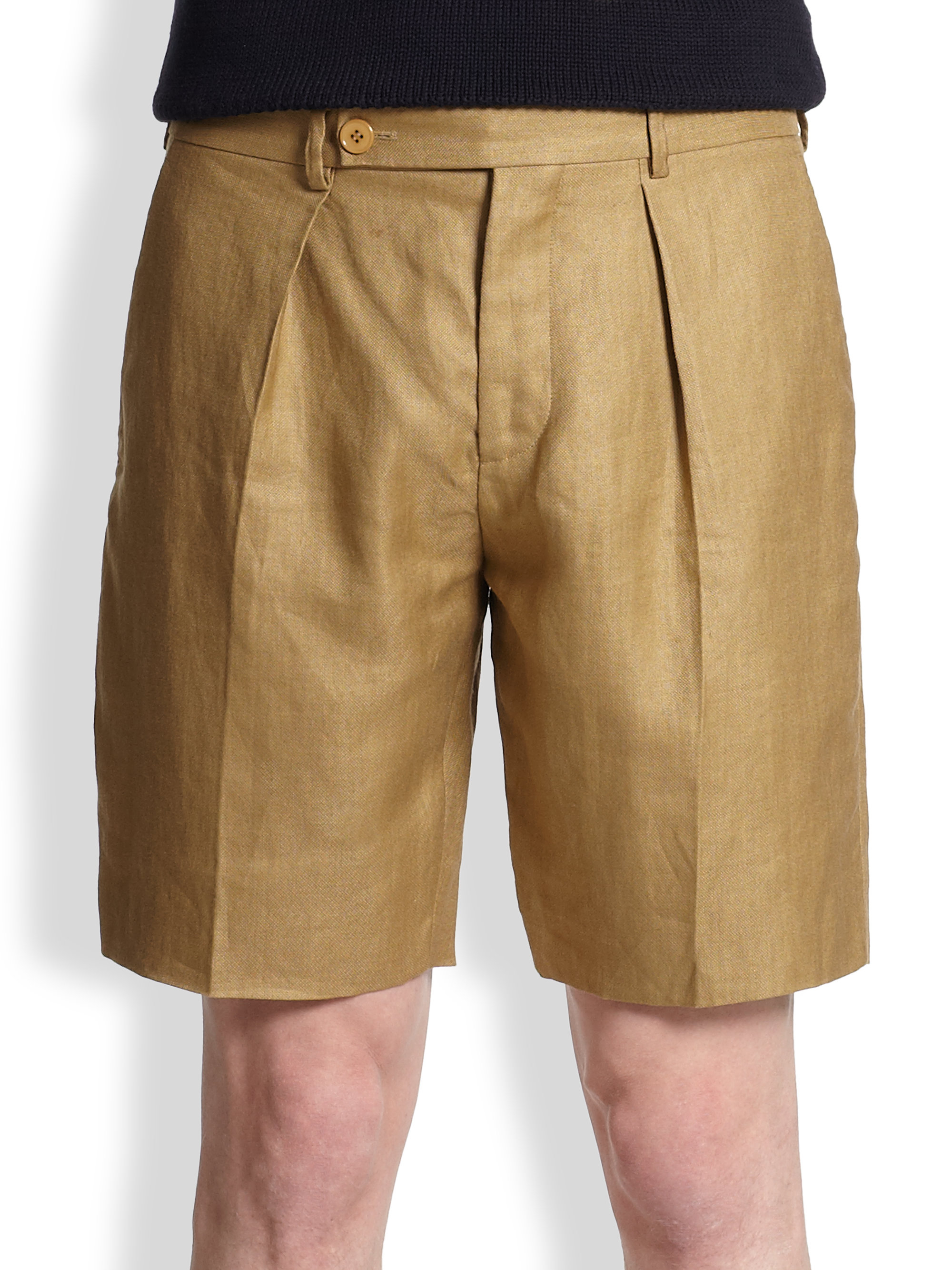 Carven Pleated Bamboo Shorts In Gold For Men Golden Beige Lyst