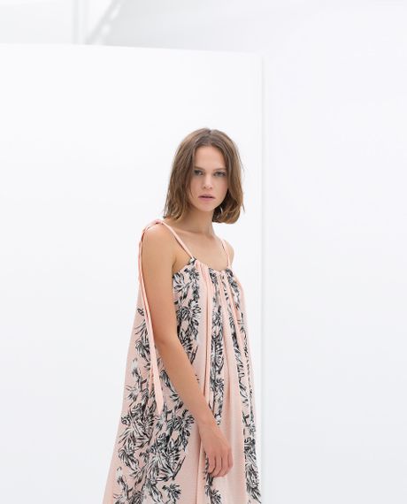Zara Long Printed Dress in Pink (Light salmon-pink) | Lyst