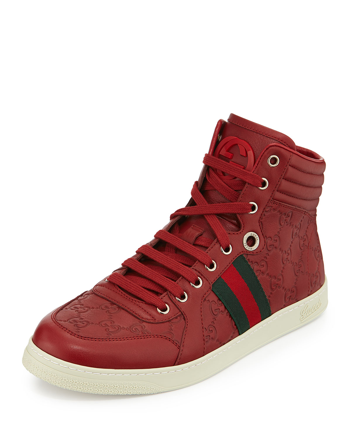 Gucci Leather High-Top Sneakers in Red for Men | Lyst