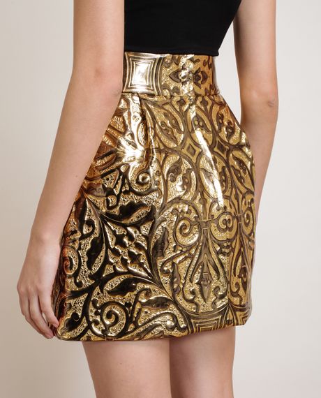 Dolce And Gabbana Metallic Embossed Brocade Skirt In Gold Lyst