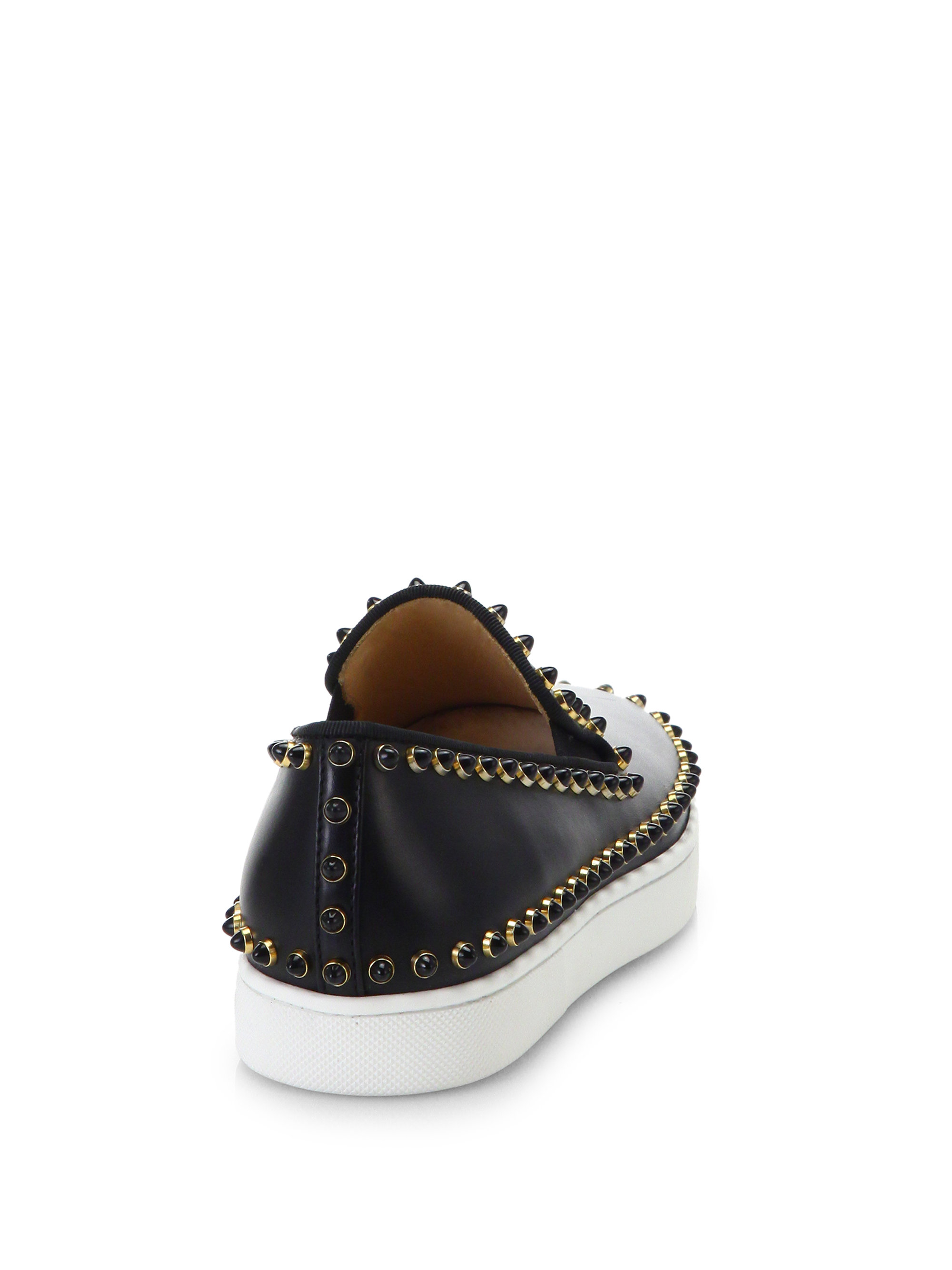 Christian Louboutin Pik Boat Studded Leather Slipon Sneakers In Black