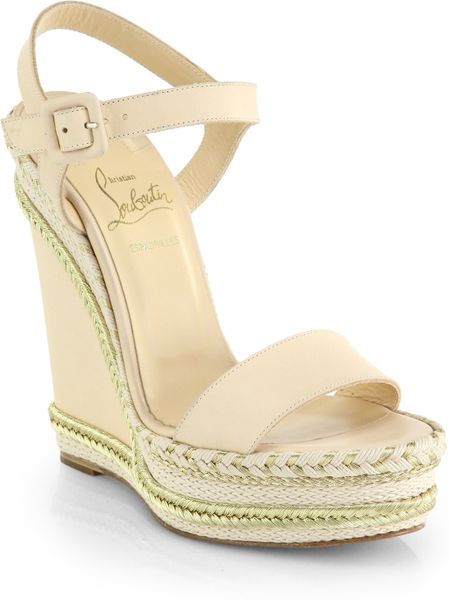 ... Louboutin Duplice Leather Espadrille Wedge Sandals in Beige (NATURAL