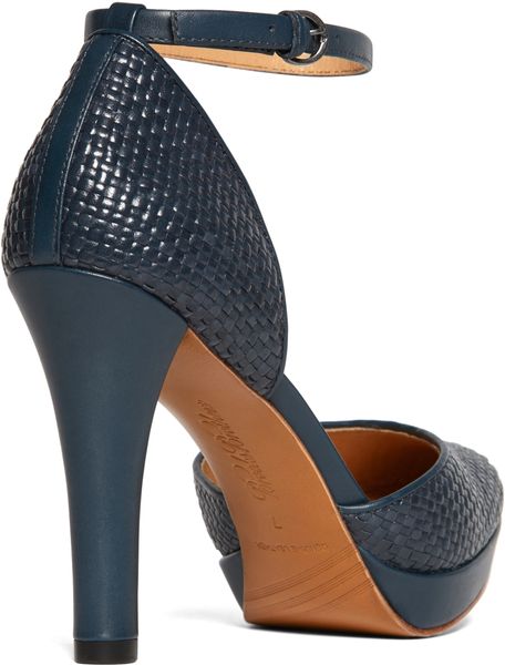Brooks Brothers Woven Calfskin Ankle Strap Heels in Blue (Navy) | Lyst