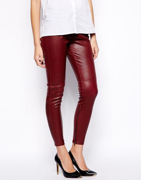 leather leggings red