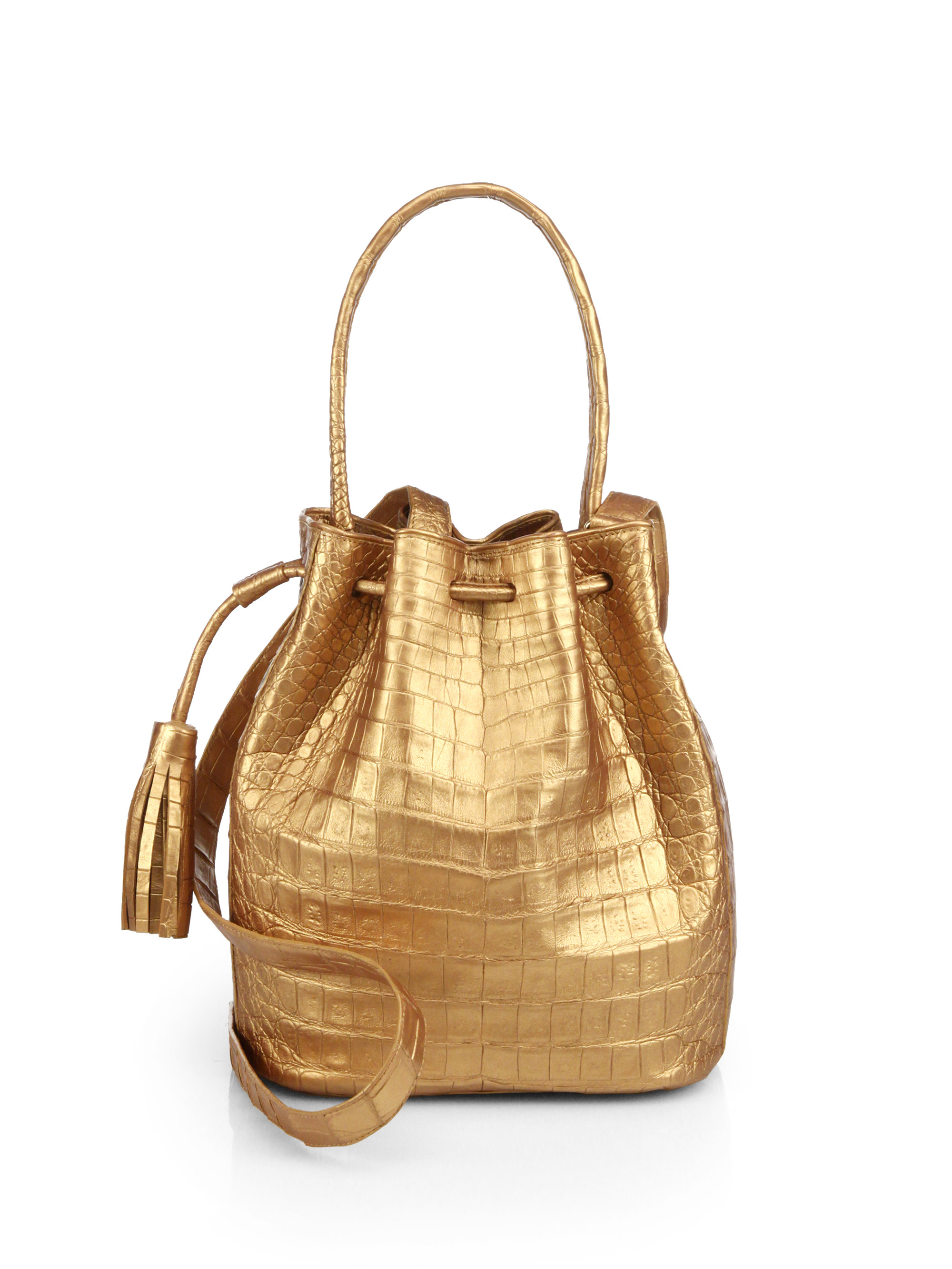 Nancy Gonzalez Small Metallic Crocodile Bucket Bag in Gold Lyst
