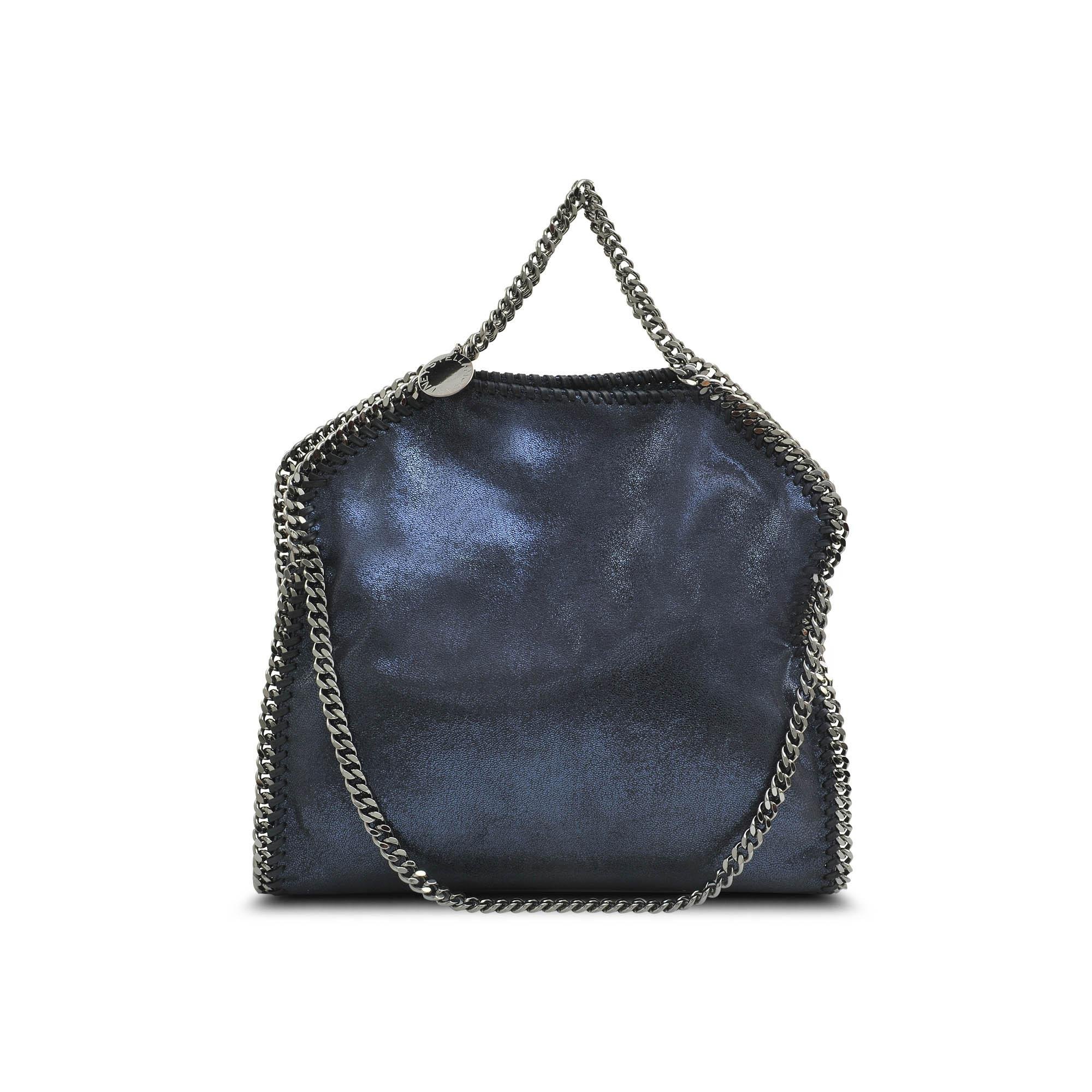 Stella Mccartney Falabella 3 Chains Shiny Chamois Bag In Blue 