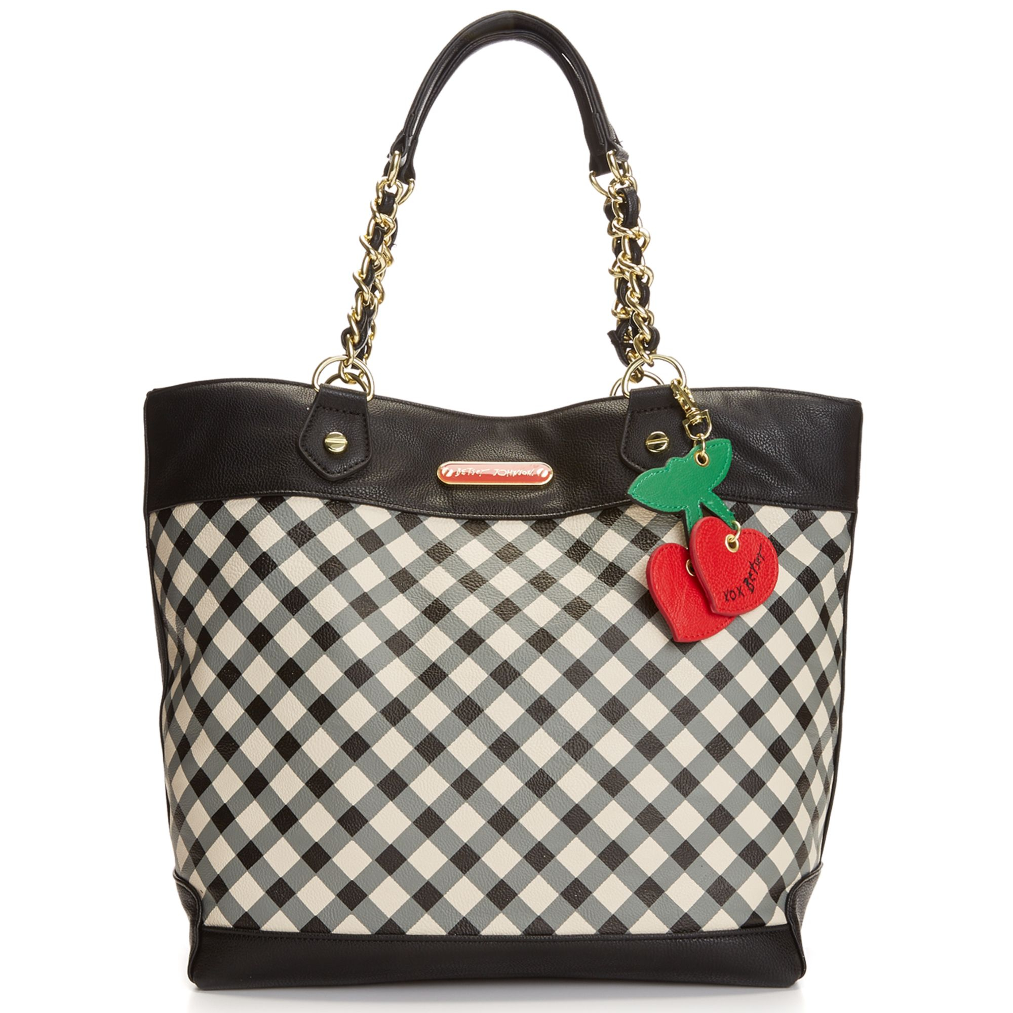Betsey Johnson Macys Exclusive Tote in White (Black/White Gingham) | Lyst