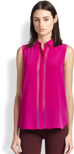 Vince Silk Sleeveless Shirt in Pink (ACAI) | Lyst