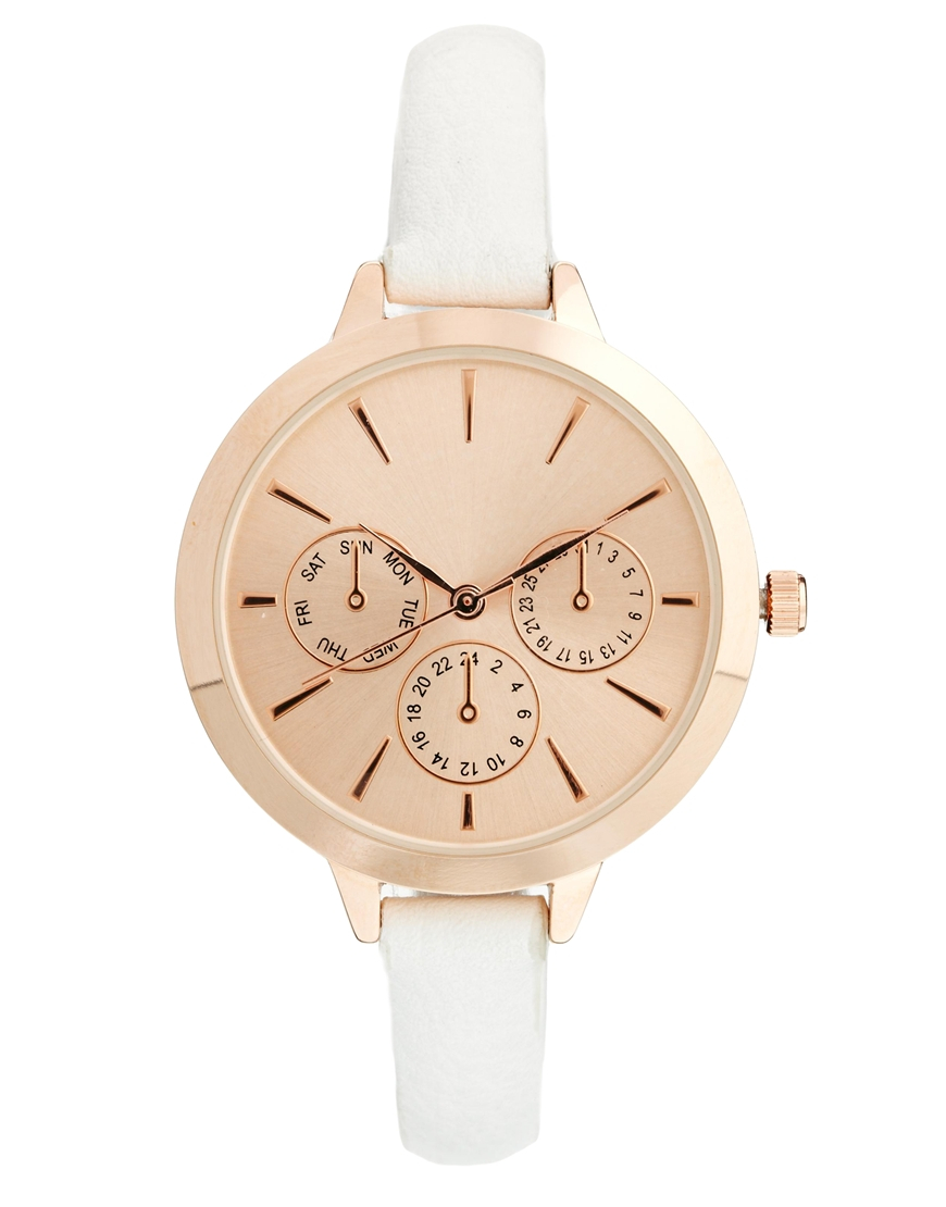 Asos Large Face Slim Strap Watch in White | Lyst