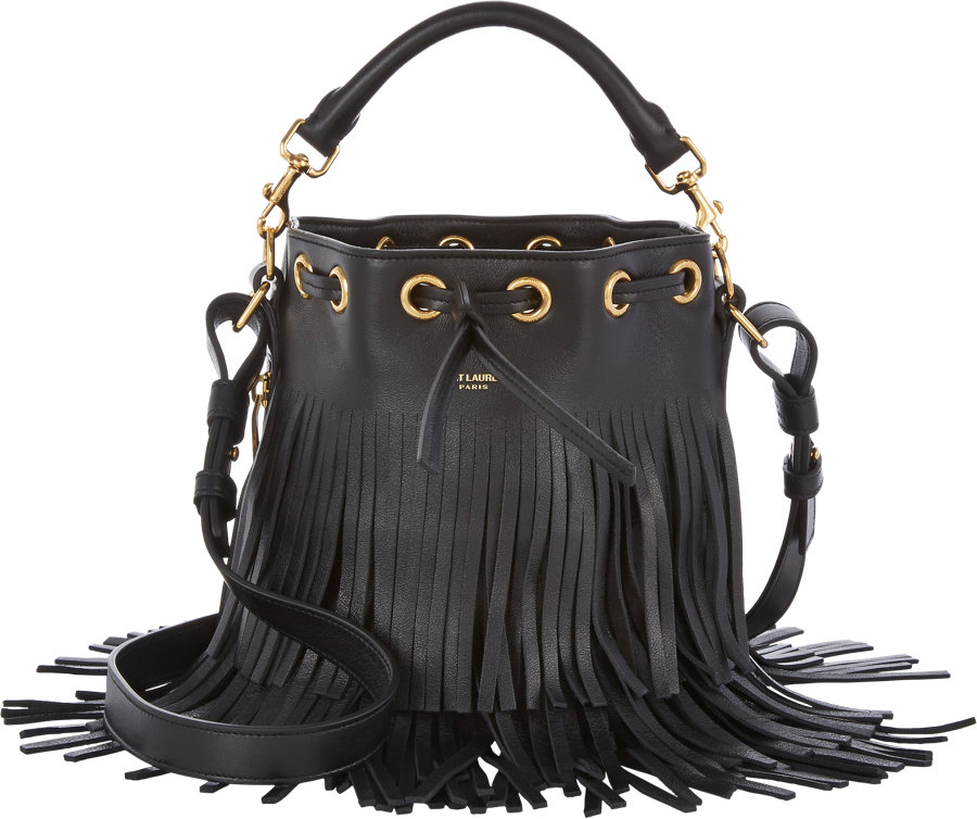 Saint Laurent Fringe Small Bucket Bag in Black | Lyst