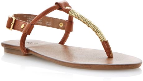 Dune Jamba Buckle Leather Flat Sandals in Brown (Tan) | Lyst