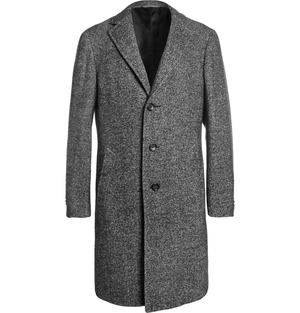 Canali Kei Unstructured Herringbone WoolBlend Overcoat in Gray for Men