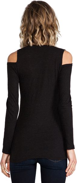 black long sleeve open shoulder top