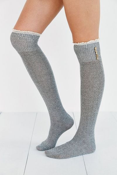 Urban Outfitters Crochet Button-Cuff Knee-High Sock in Gray (LIGHT ...