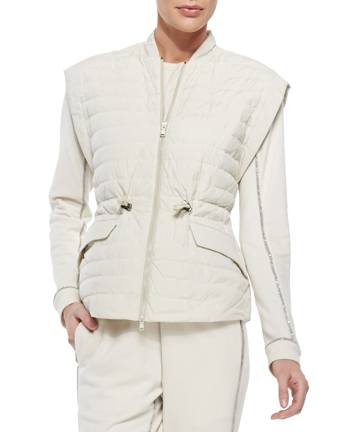 Lyst Brunello Cucinelli Stripe Quilted Tech Fabric Vest In White