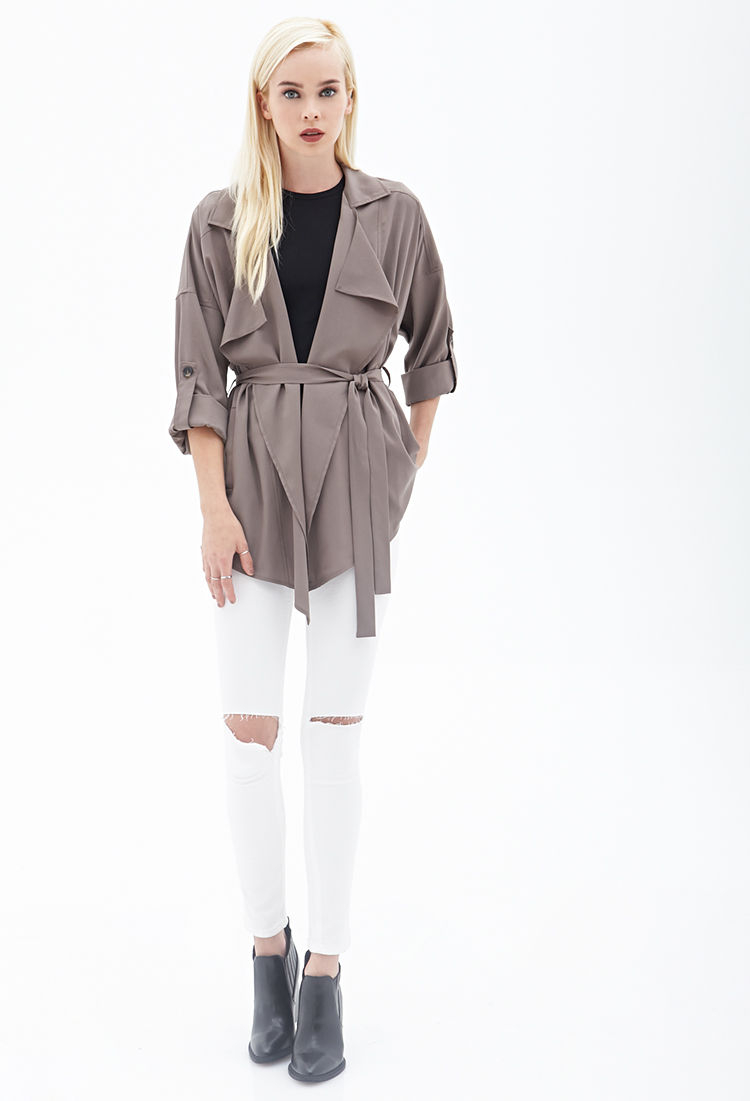 Forever 21 Slouchy Belted Trench Coat in Gray (Taupe)