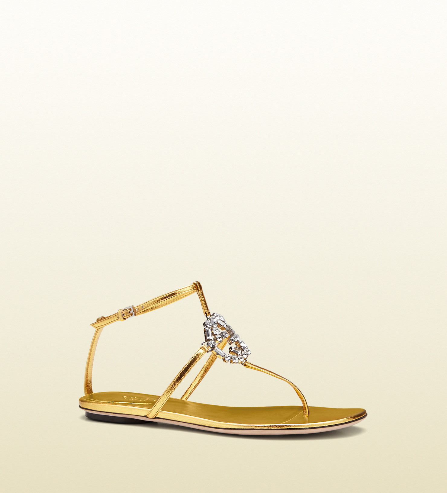 Gucci Gg Sparkling Metallic Leather Thong Sandal in Gold | Lyst