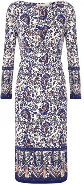 Tory Burch Chrissy Printed Jersey Dress in Multicolor (navy) | Lyst