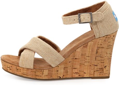 Toms Fabric Cork Wedge Sandal in Beige (NATURAL) | Lyst