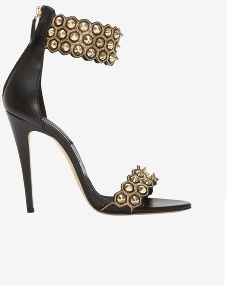 Brian Atwood Studded Ankle Cuff High Heel Sandal in Black | Lyst