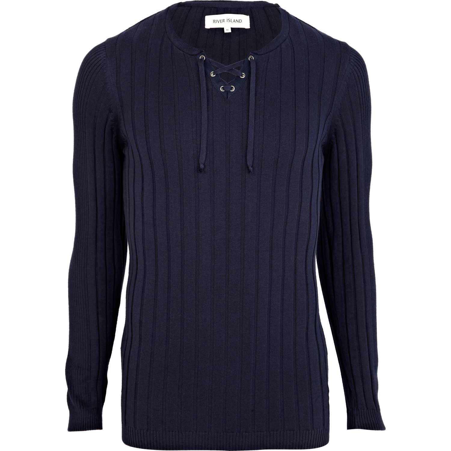 River Island Navy Lace Neck Jumper in Blue for Men (navy) Lyst