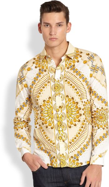 Versace Jeans Gold Print Sportshirt in Gold for Men (WHITE-GOLD)