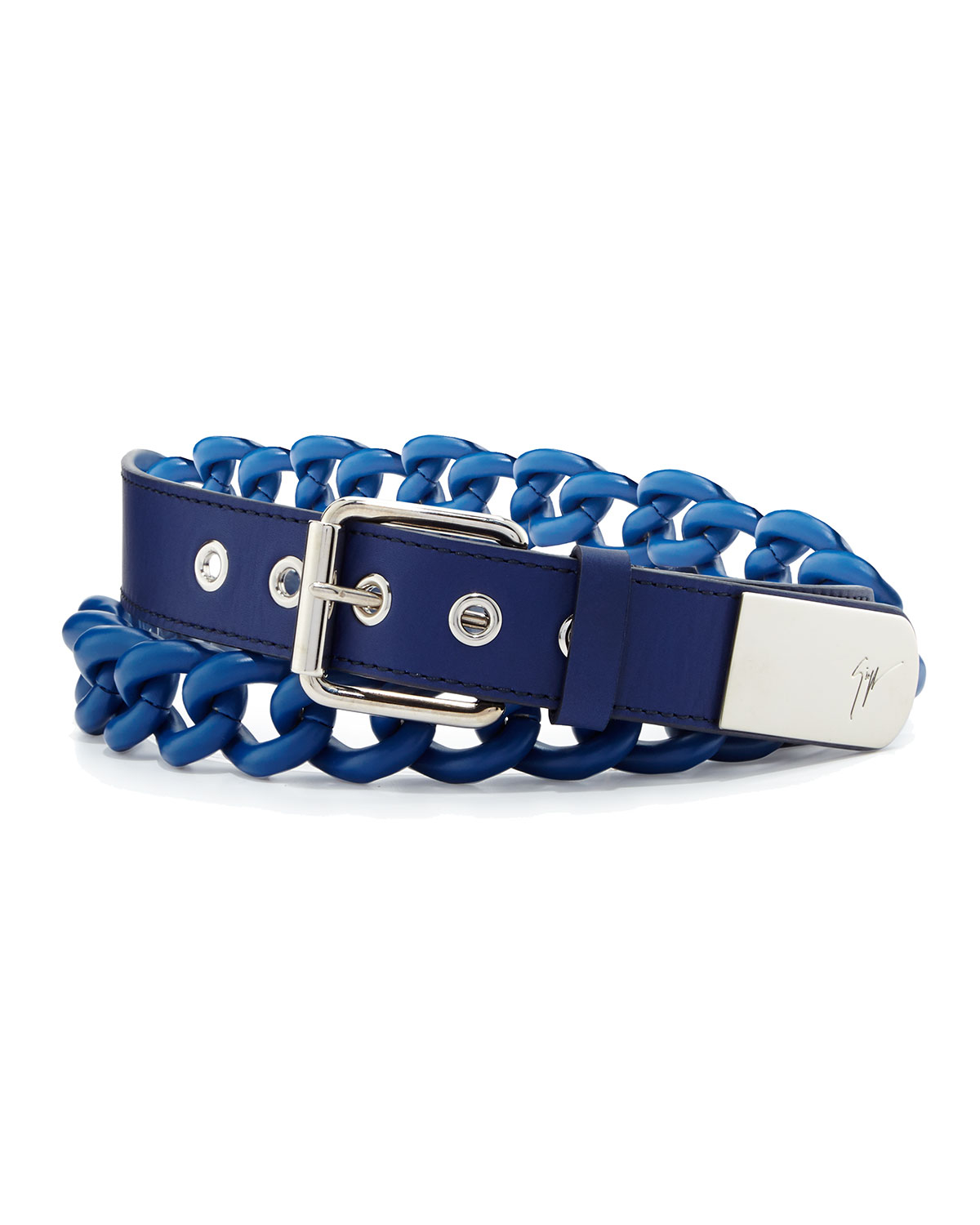 Giuseppe Zanotti Mens Leather Chain Grommet Belt in Blue for Men (95/38