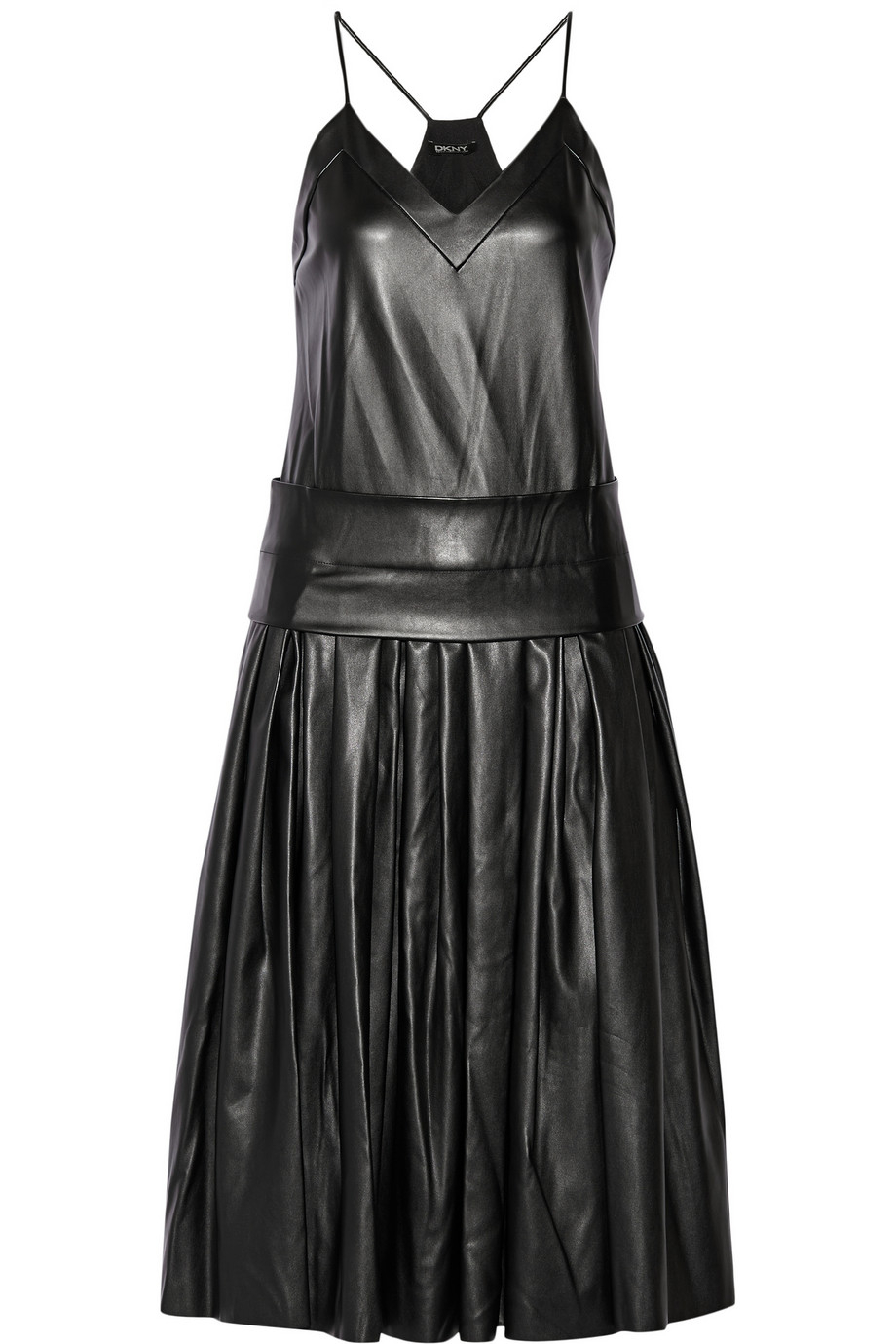 Dkny Drop-waist Faux Leather Midi Dress In Black 