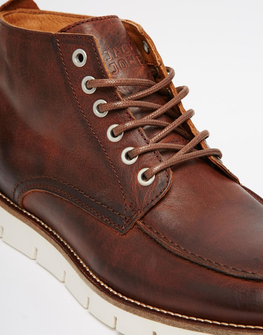 Jack Jones Kingston Leather Boots In Brown For Men Lyst