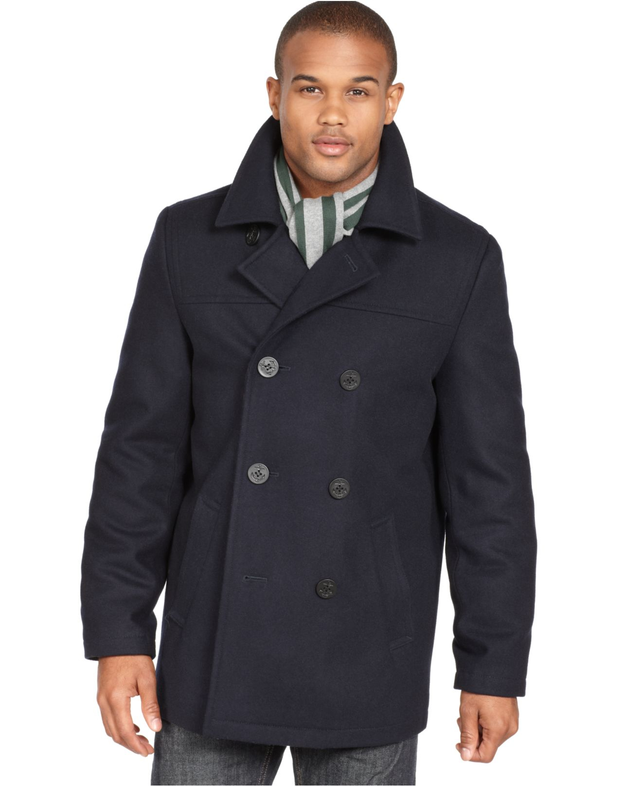 Lyst Tommy Hilfiger Big And Tall Classic Wool Blend Pea Coat In Blue