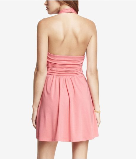 Express Light Pink Ruched Jersey Halter Dress in Pink (PINK SHELL) | Lyst