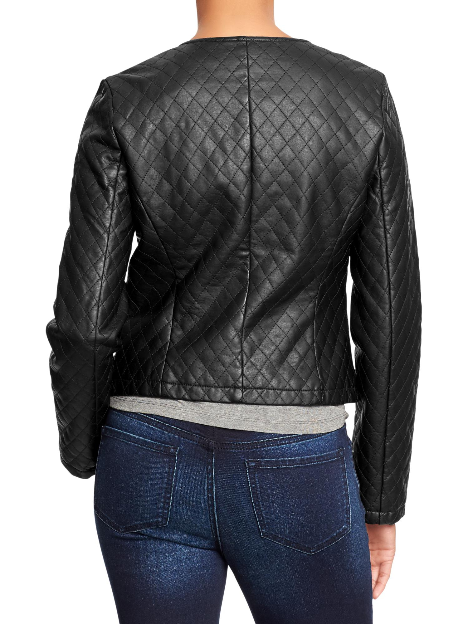 Old Navy Fauxleather Quilted Jackets in Black (Blackjack)