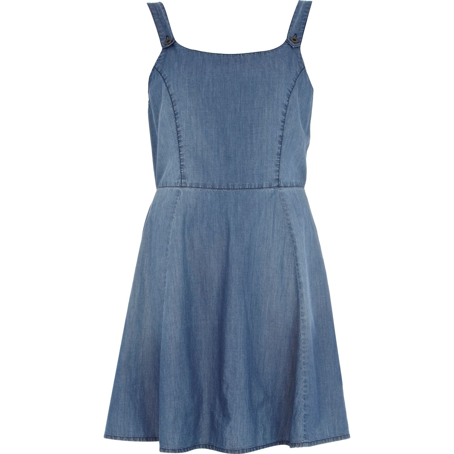 River Island Light Wash Chelsea Girl Denim Pinafore Dress in Blue