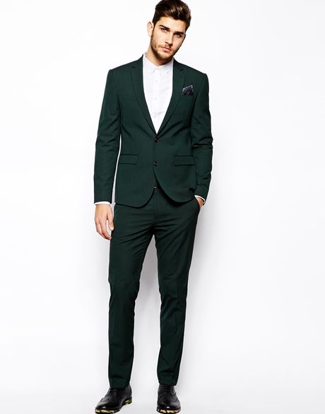 Asos Slim Fit Suit Jacket In Dark Green Pindot in Green for Men ...