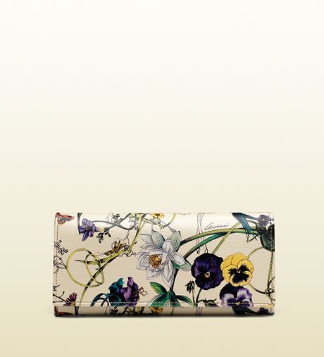 Gucci Leather and Flora Print Coin Pocket Wallet in Floral (white) | Lyst