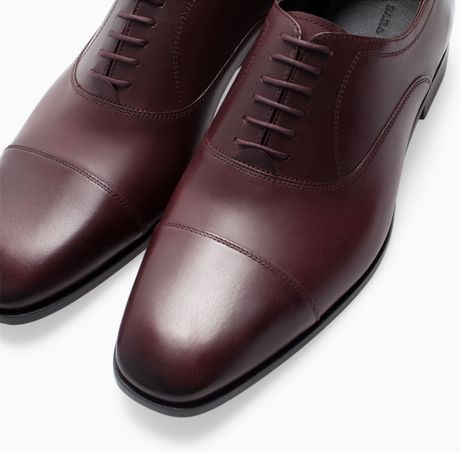 Zara Classic Leather Oxford Shoe in Red for Men (Burgundy) | Lyst