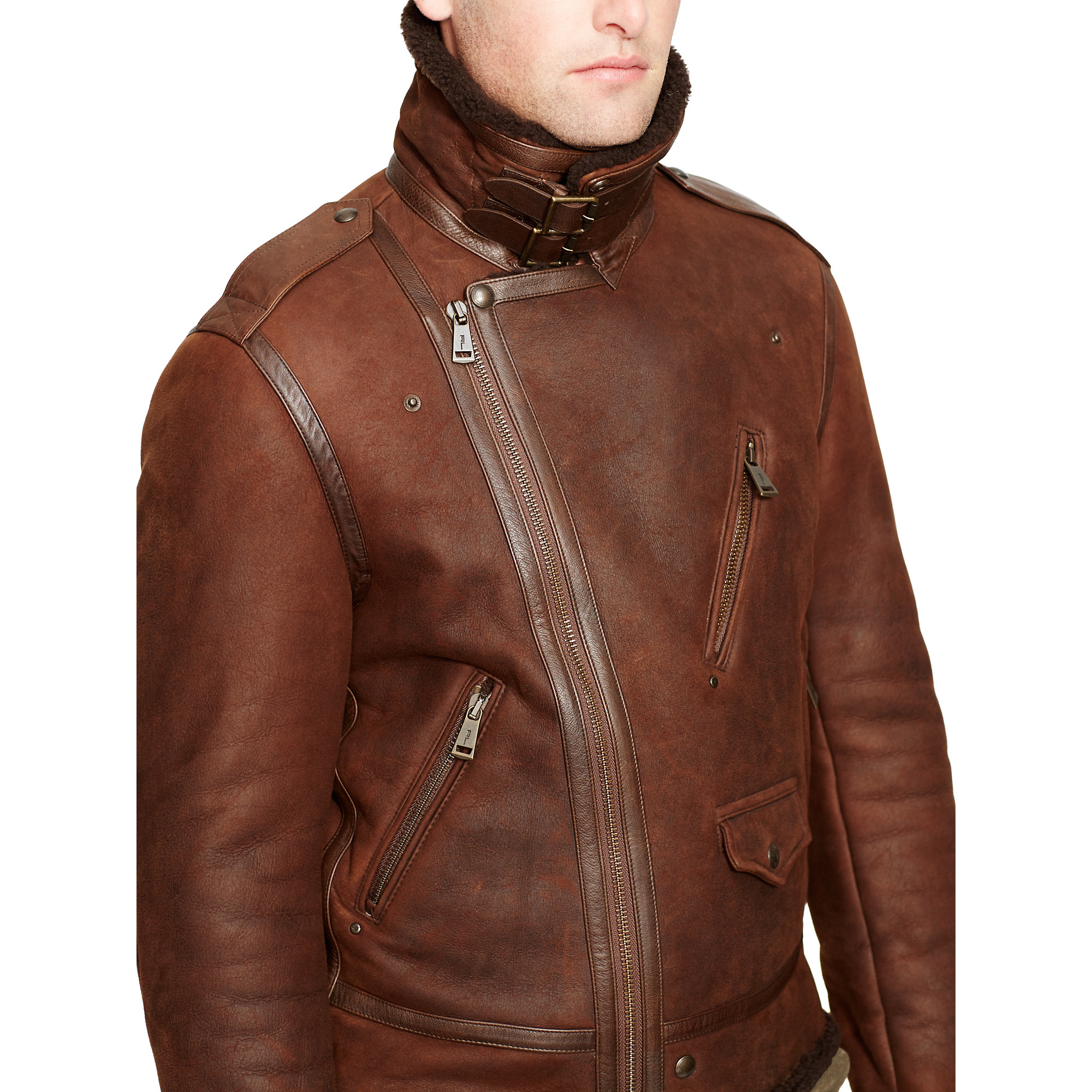 Lyst Polo Ralph Lauren Shearling Biker Jacket In Brown For Men