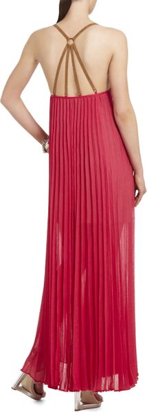 bcbg pleated satin sleeveless gown