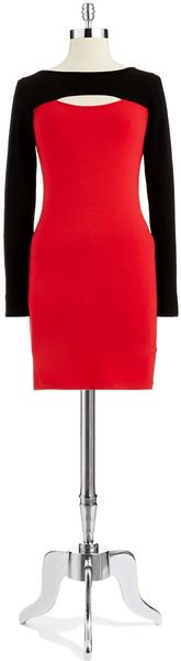 Guess Long Sleeved Bodycon Dress in Red