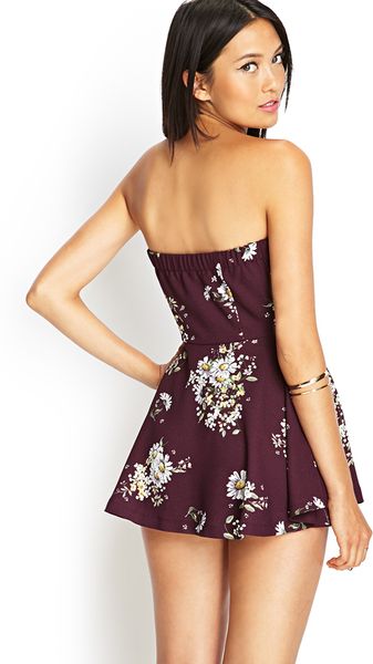 Forever 21 Strapless Floral Skort Dress in Purple (Plumcream)