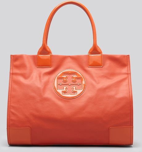 orange burch tory ella tote canvas coated equestrian