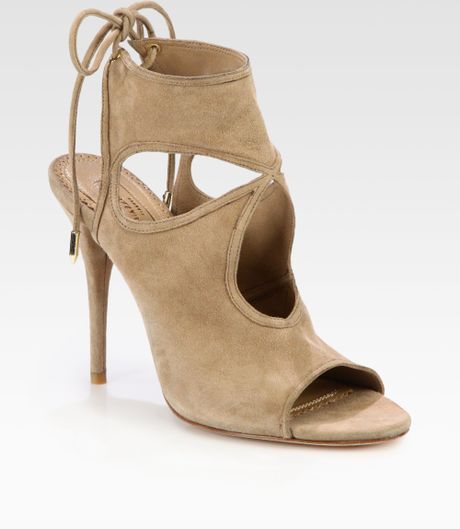 Aquazzura Suede Cutout Sandals In Black Nude Lyst