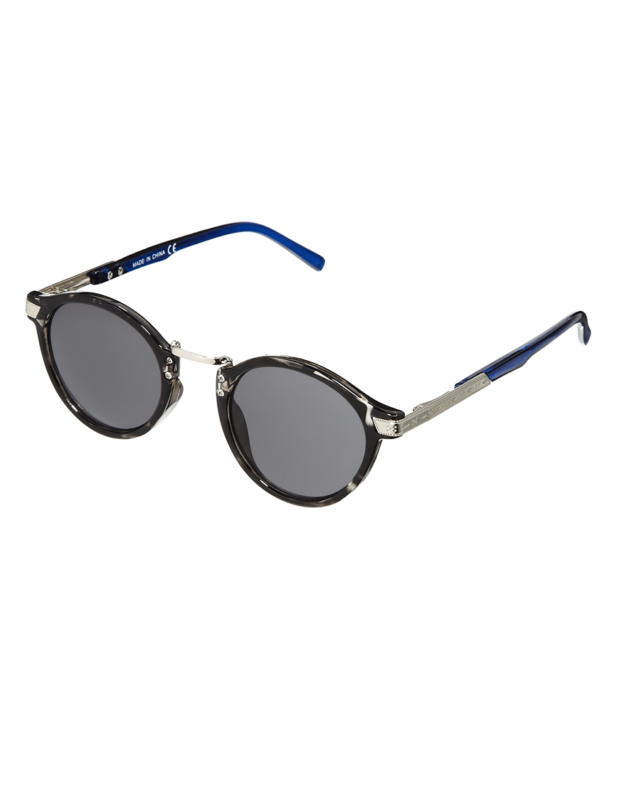 Asos Vintage Look Round Sunglasses with Blue Arm Tips in Blue for Men ...